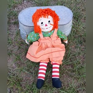 Rare Vintage Orange Hair Raggedy Ann  Doll with Orange green Dress